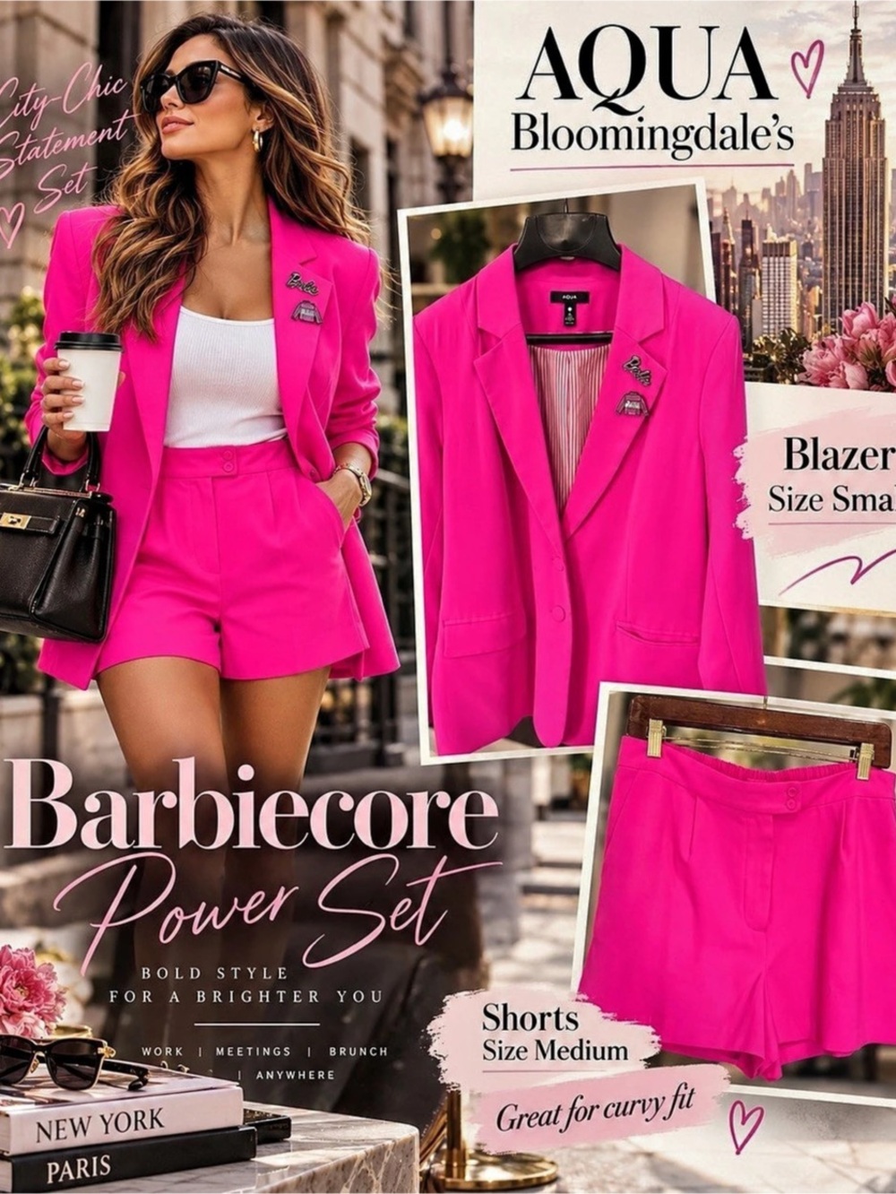 AQUA x Barbie AQUA Barbie x Bloomingdale'Small Blazer and Shorts Set Blazer & sz